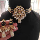 FS Collection Gold Plated Kundan Stone Pearl And Beads Choker Necklace Set