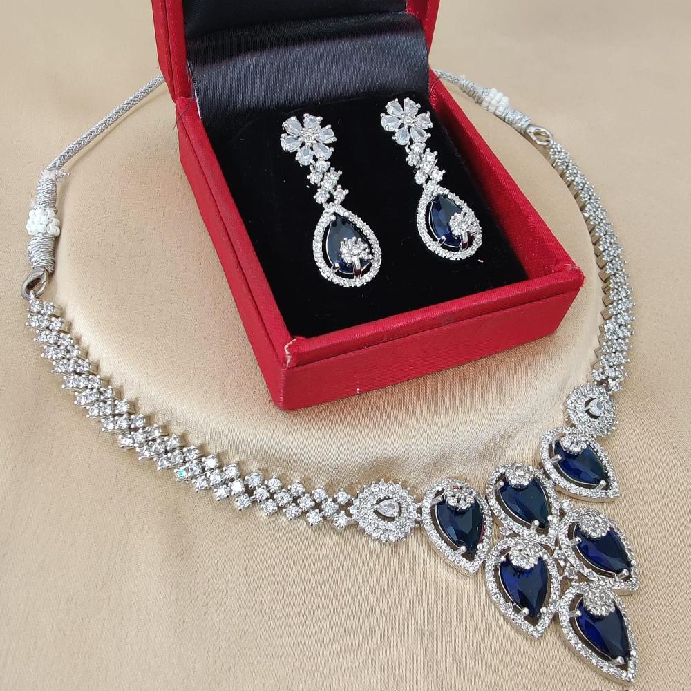 FS Collection Silver Plated Sparkling American Diamond Necklace Set