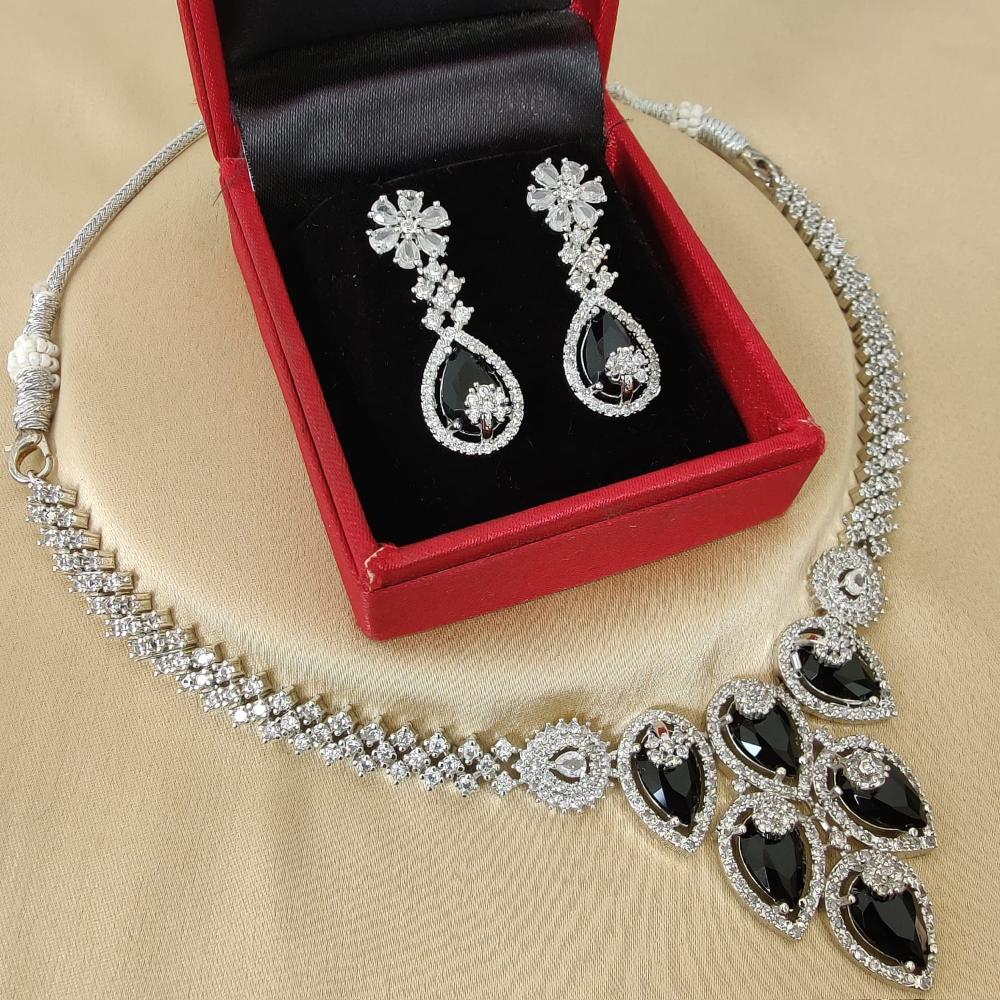 FS Collection Silver Plated Sparkling American Diamond Necklace Set