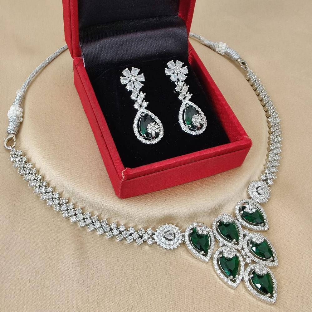 FS Collection Silver Plated Sparkling American Diamond Necklace Set