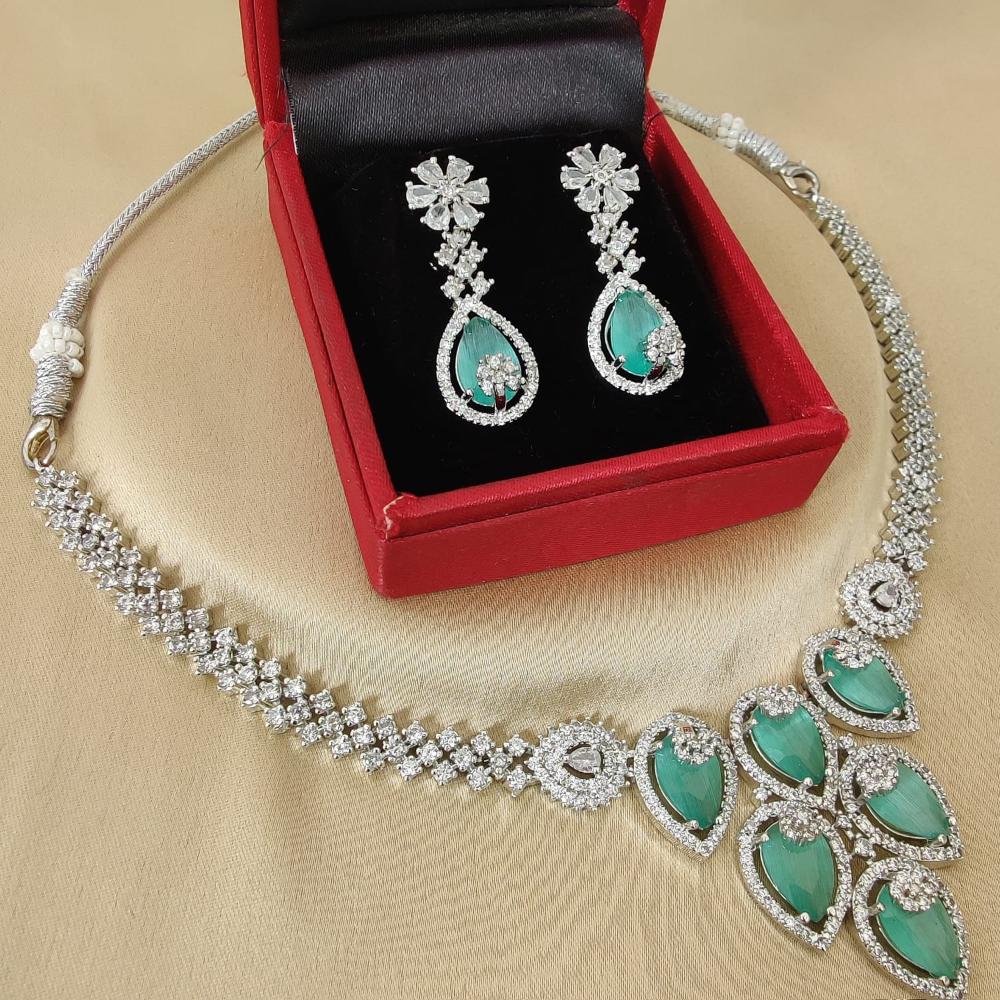FS Collection Silver Plated Sparkling American Diamond Necklace Set