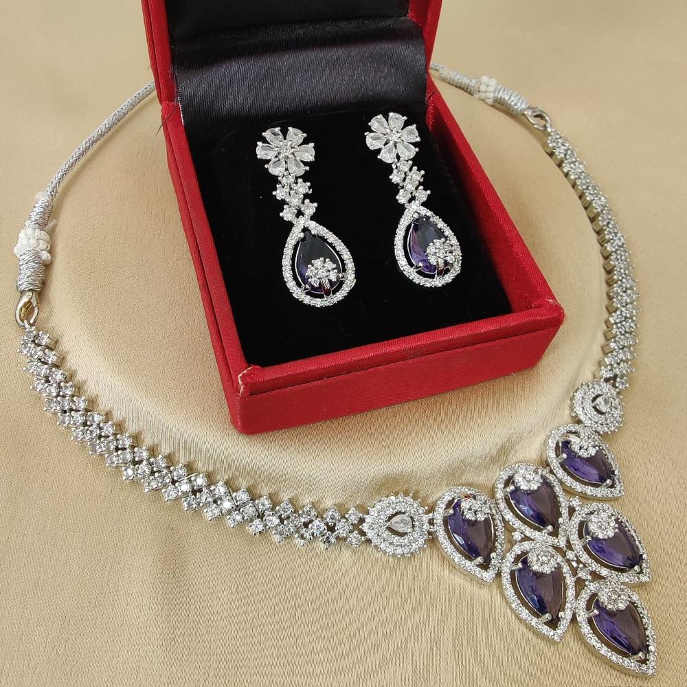 FS Collection Silver Plated Sparkling American Diamond Necklace Set