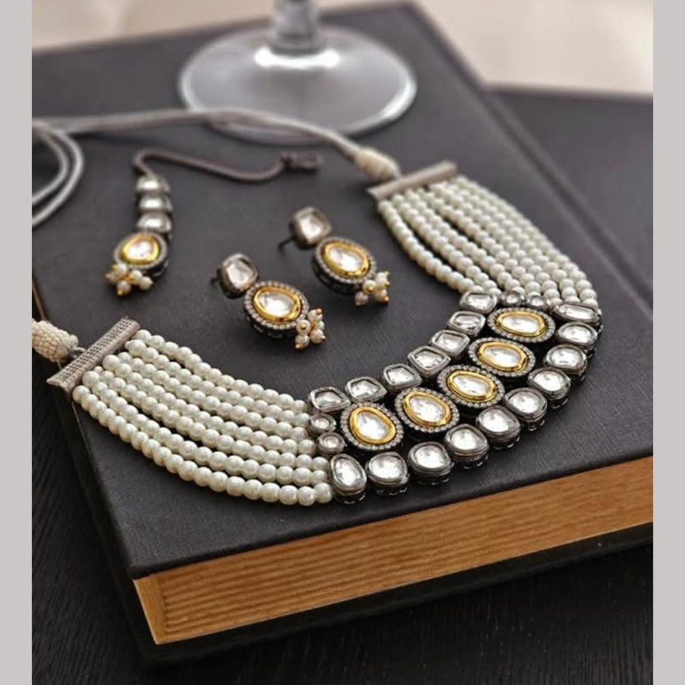FS Collection 2 Tone Plated Kundan Stone And Beads Necklace Set