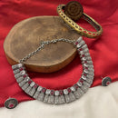 FS Collection Oxidised Plated Pota Stone Necklace Set