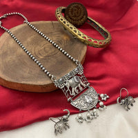 FS Collection Oxidized Plated Pota Stone Long Necklace Set