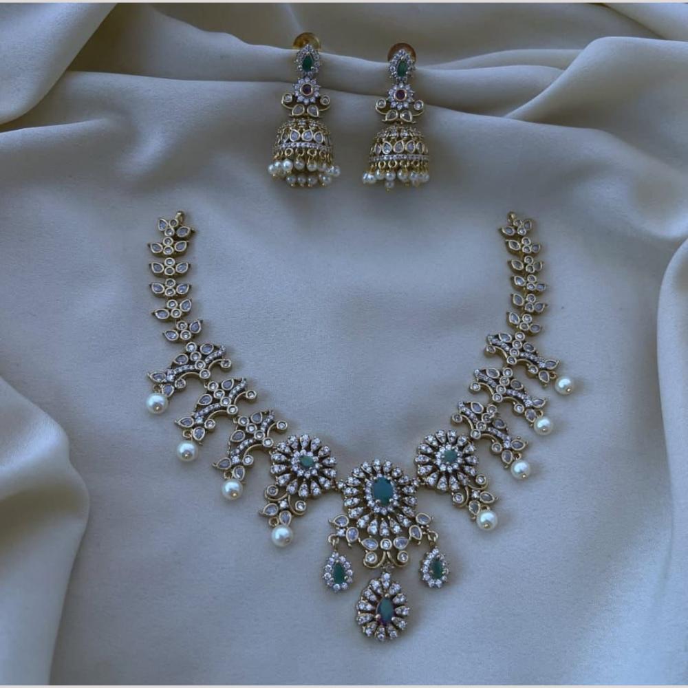 FS Collection Elegant Silver Plated Austrian Stone And Pearl Necklace Set