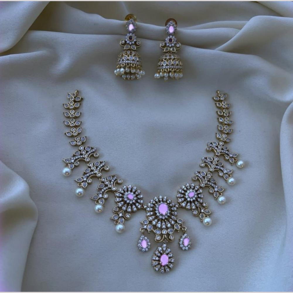 FS Collection Elegant Silver Plated Austrian Stone And Pearl Necklace Set