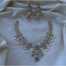FS Collection Elegant Silver Plated Austrian Stone And Pearl Necklace Set