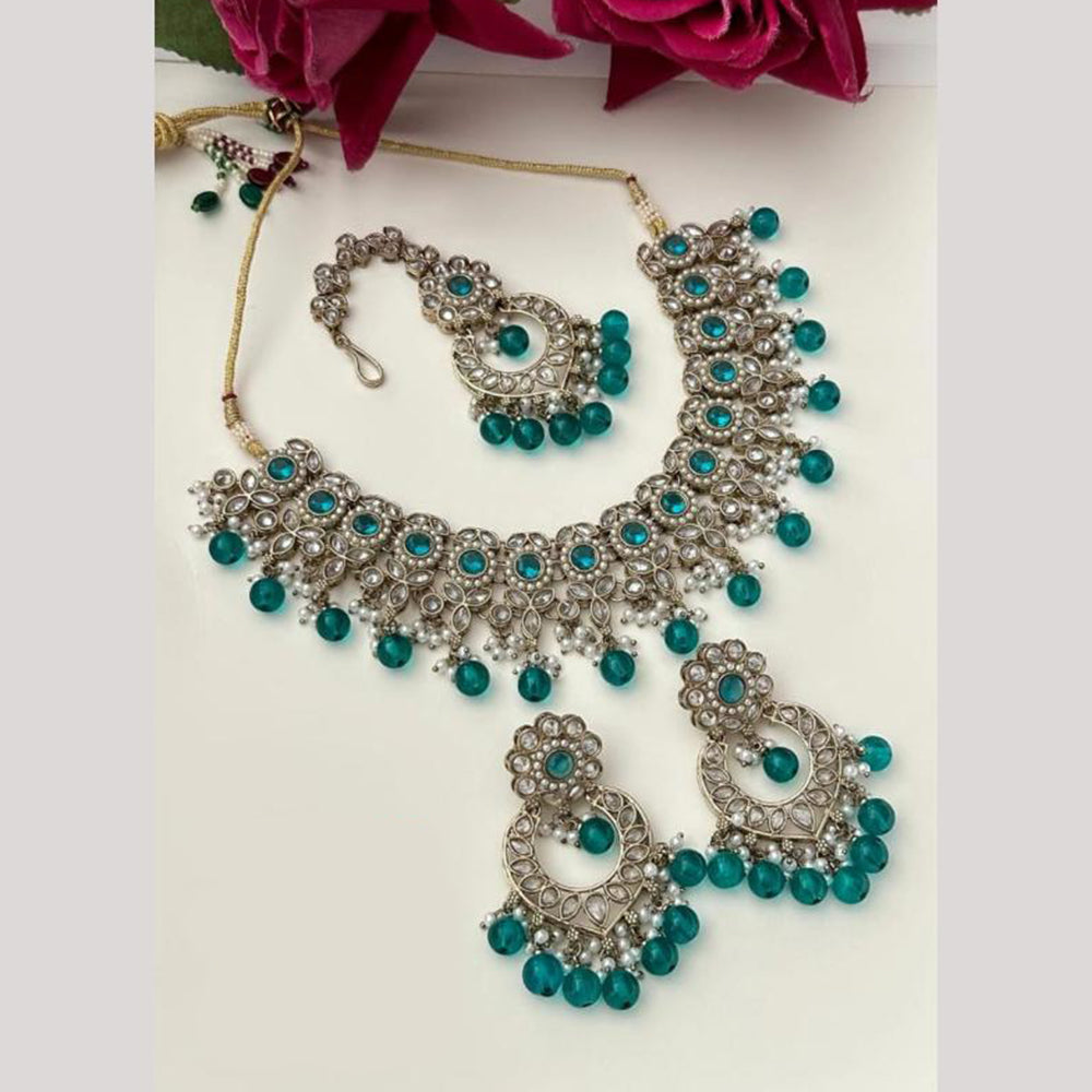 FS Collection Shining Silver Plated Crystal Stone And Beads Necklace Set