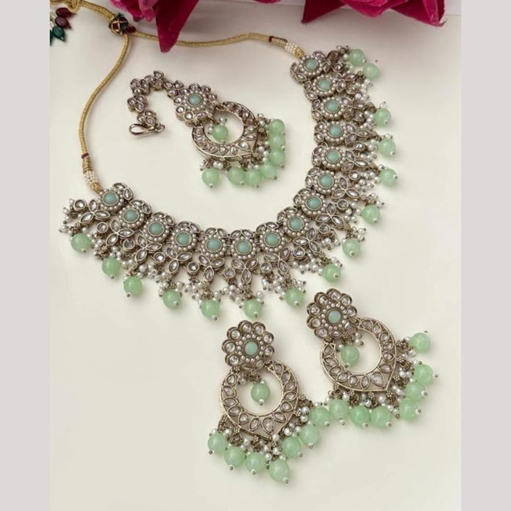 FS Collection Shining Silver Plated Crystal Stone And Beads Necklace Set