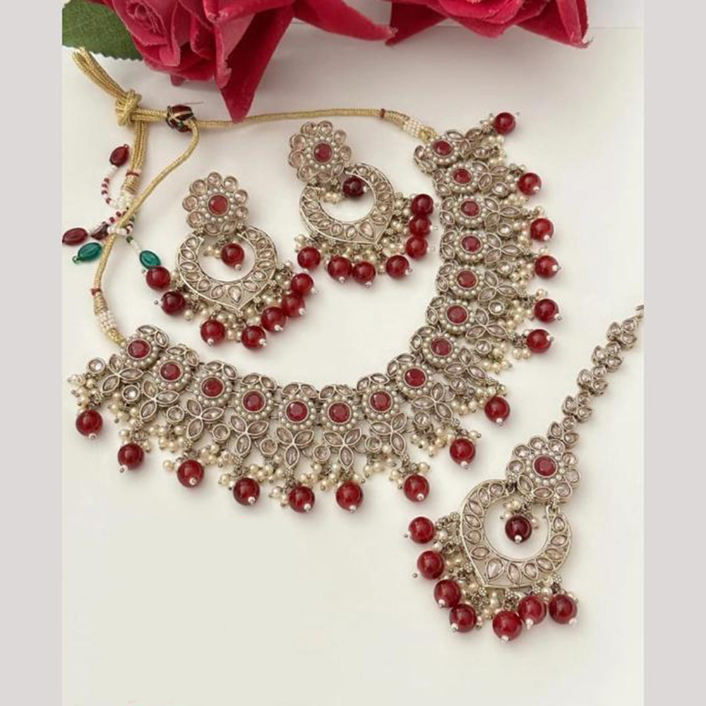 FS Collection Shining Silver Plated Crystal Stone And Beads Necklace Set
