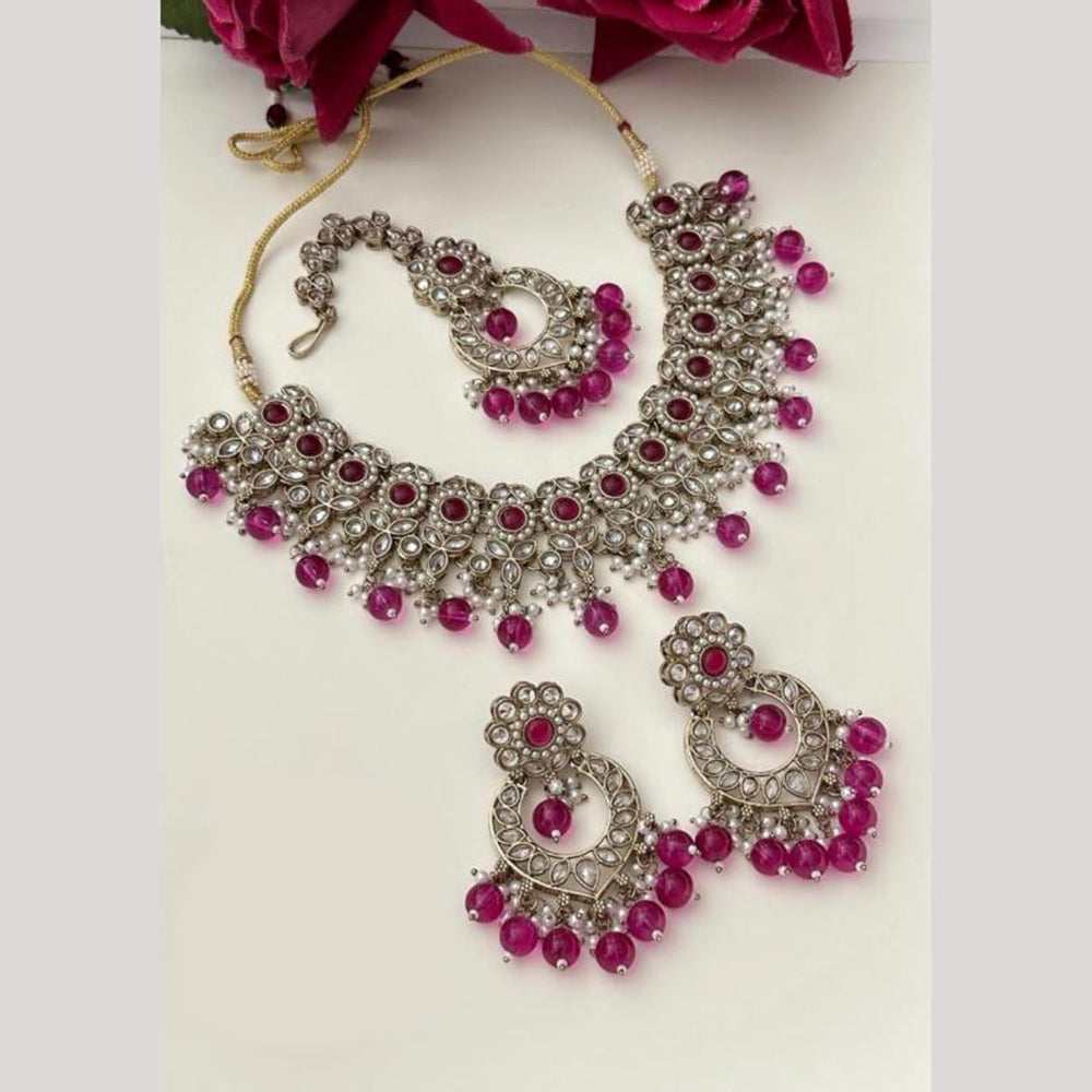 FS Collection Shining Silver Plated Crystal Stone And Beads Necklace Set
