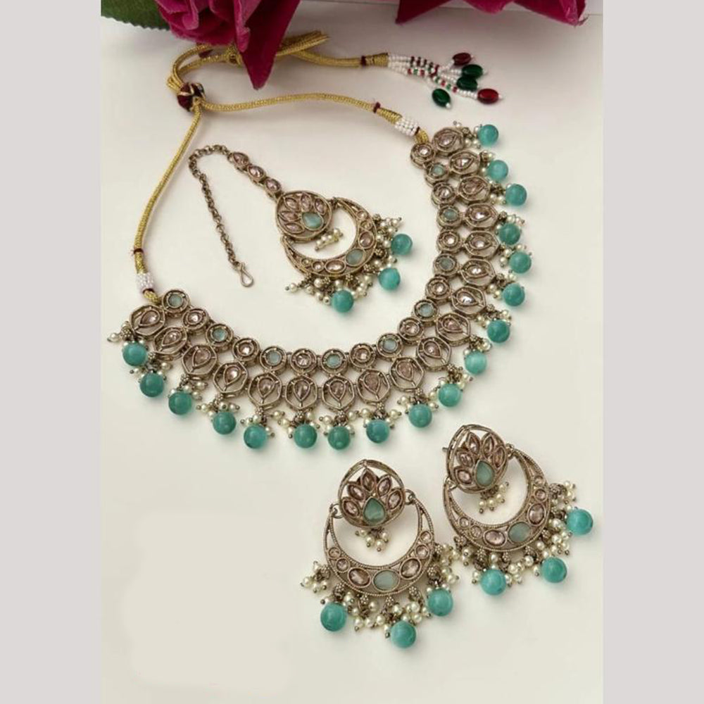 FS Collection Royal Charm Silver Plated Crystal Stone Beads And Pearl Necklace Set