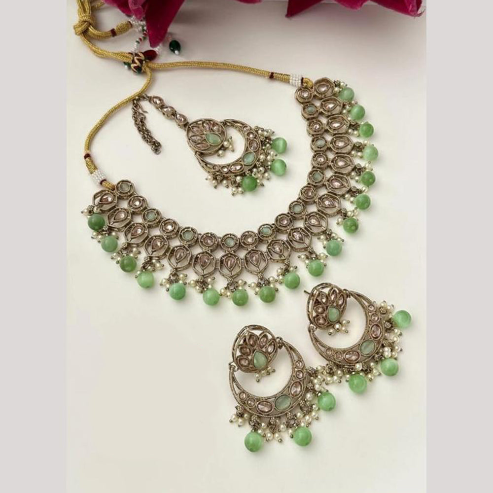 FS Collection Royal Charm Silver Plated Crystal Stone Beads And Pearl Necklace Set