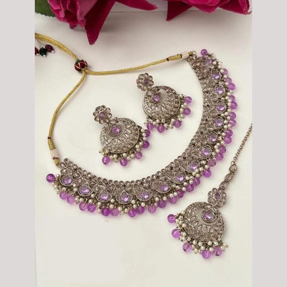 FS Collection Royal Charm Silver Plated Crystal Stone Beads And Pearl Necklace Set