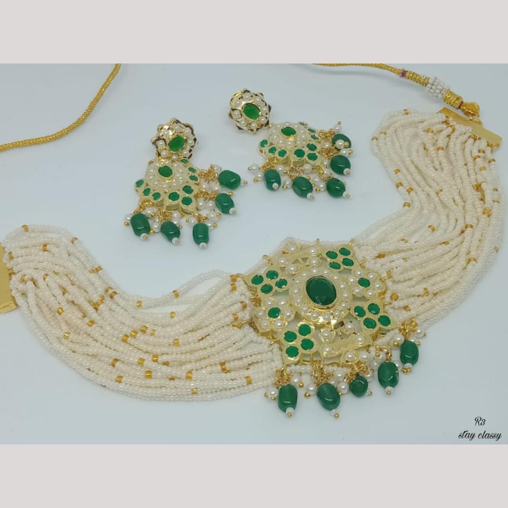 FS Collection Authentic Gold Plated Pota Stone Pearl And Beads Choker Necklace Set