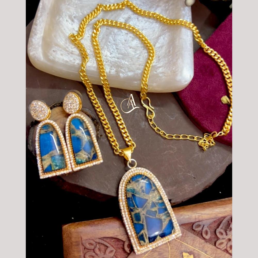 FS Collection Ethnic Gold Plated Druzy Crystal Stone Chain Pendant Set