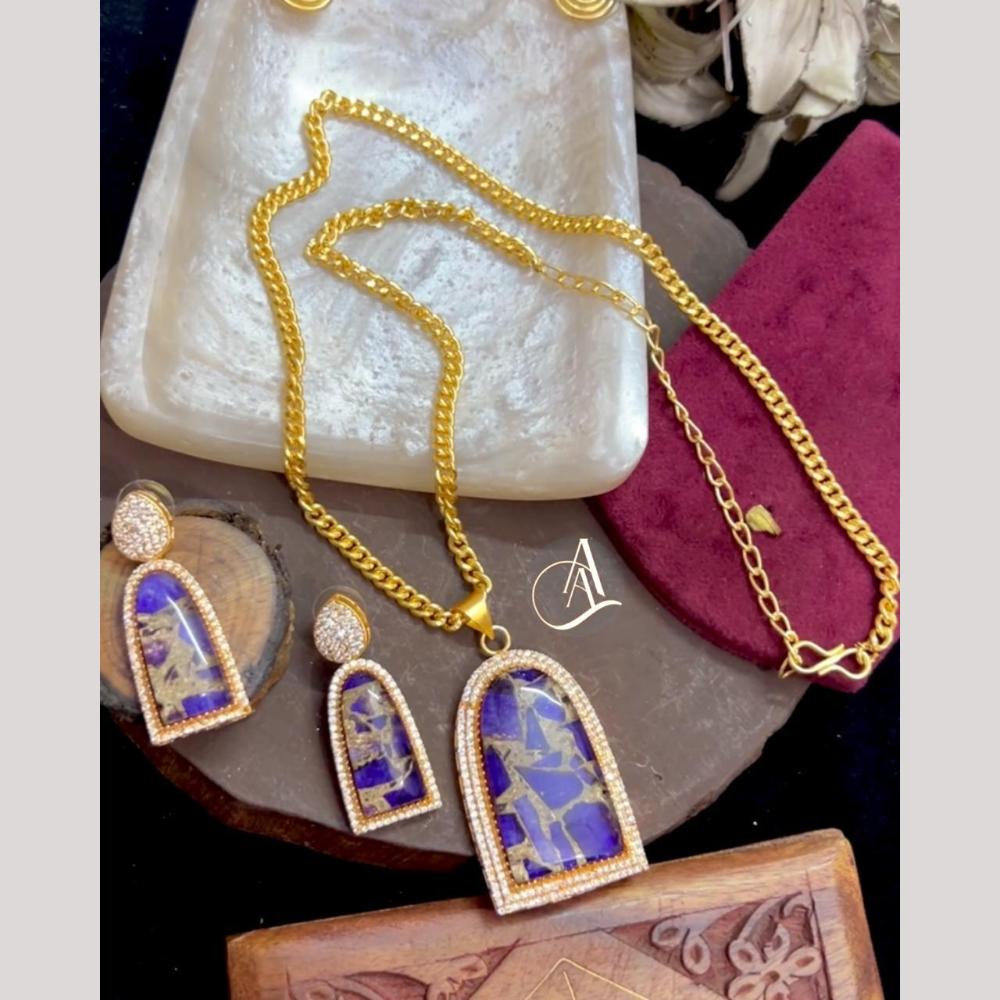 FS Collection Ethnic Gold Plated Druzy Crystal Stone Chain Pendant Set