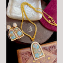 FS Collection Ethnic Gold Plated Druzy Crystal Stone Chain Pendant Set