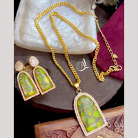 FS Collection Ethnic Gold Plated Druzy Crystal Stone Chain Pendant Set