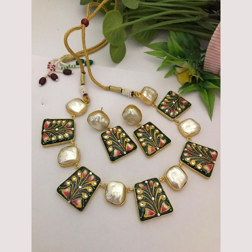 FS Collection Regal Gold Plated  with Elegant Mother of Pearl Touch Necklace Set