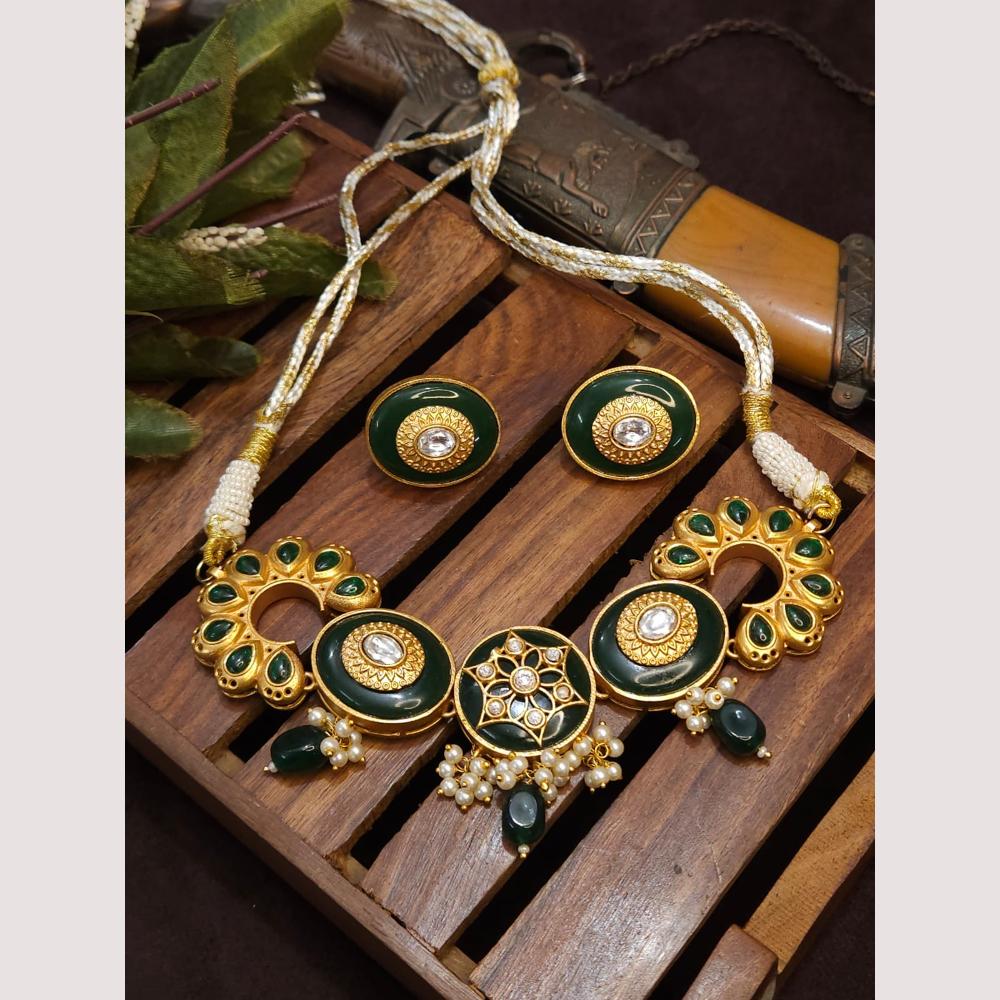 FS Collection Royal Gold Plated Kundan & Pearl Choker Necklace Set