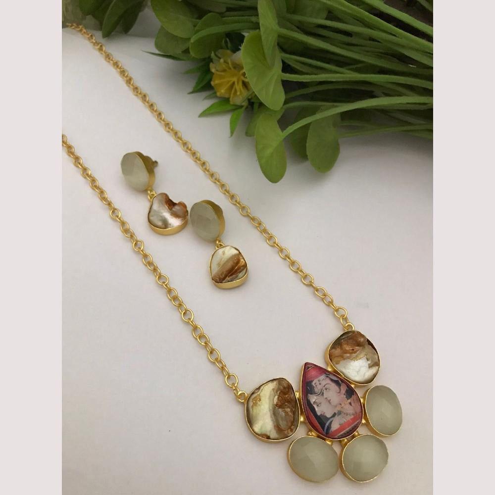 FS Collection Regal Gold Plated  with Elegant Mother of Pearl Touch Long Necklace Set