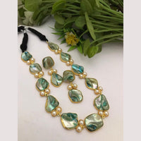 FS Collection Regal Gold Plated  with Elegant Mother of Pearl Touch Long Necklace Set