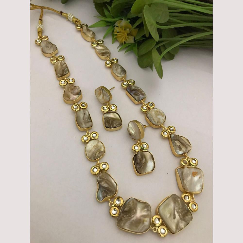 FS Collection Regal Gold Plated  with Elegant Mother of Pearl Touch Long Necklace Set