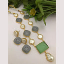 FS Collection Regal Gold Plated  with Elegant Mother of Pearl Touch Long Necklace Set