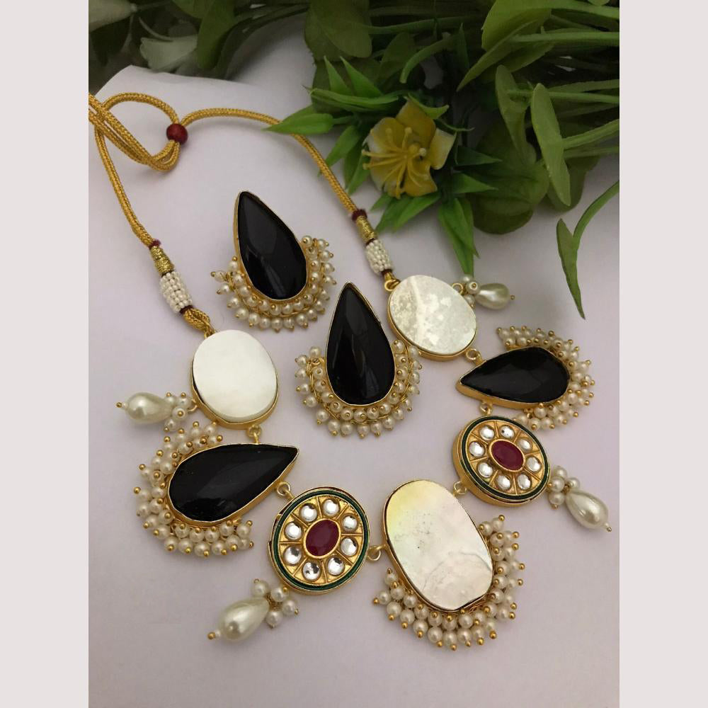 FS Collection Regal Gold Plated Pearl and Crystal Choker Necklace Set for Weddings & Parties