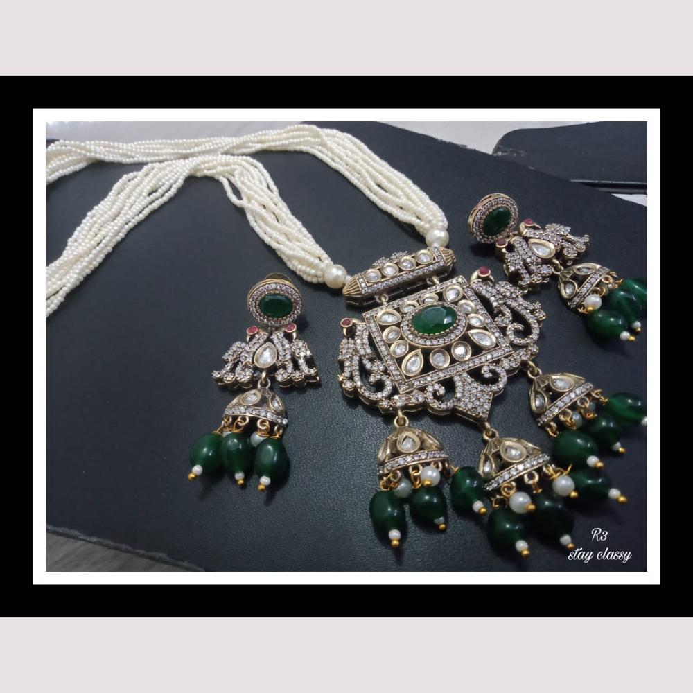 FS Collection Gold Plated Bridal-Inspired Kundan & Pearl Long Necklace Set