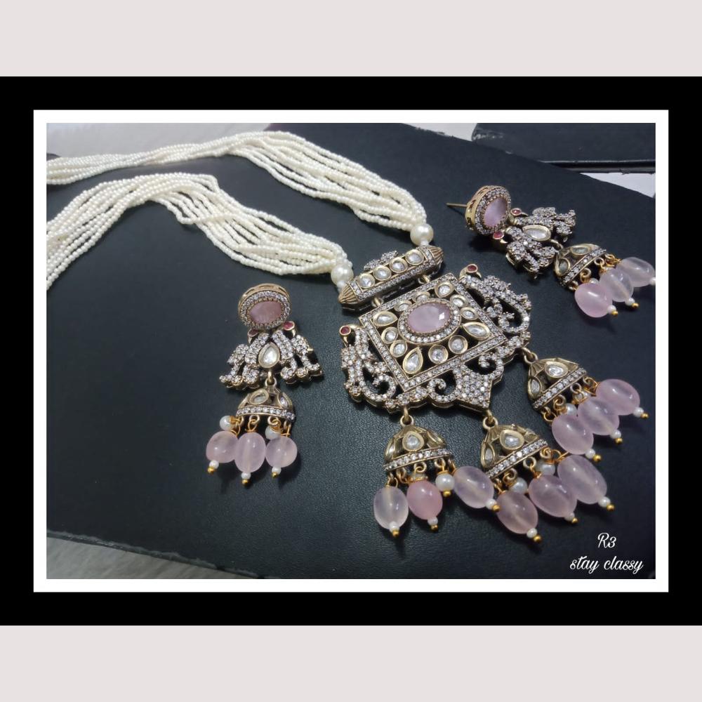 FS Collection Gold Plated Bridal-Inspired Kundan & Pearl Long Necklace Set