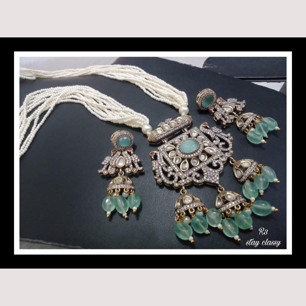FS Collection Gold Plated Bridal-Inspired Kundan & Pearl Long Necklace Set