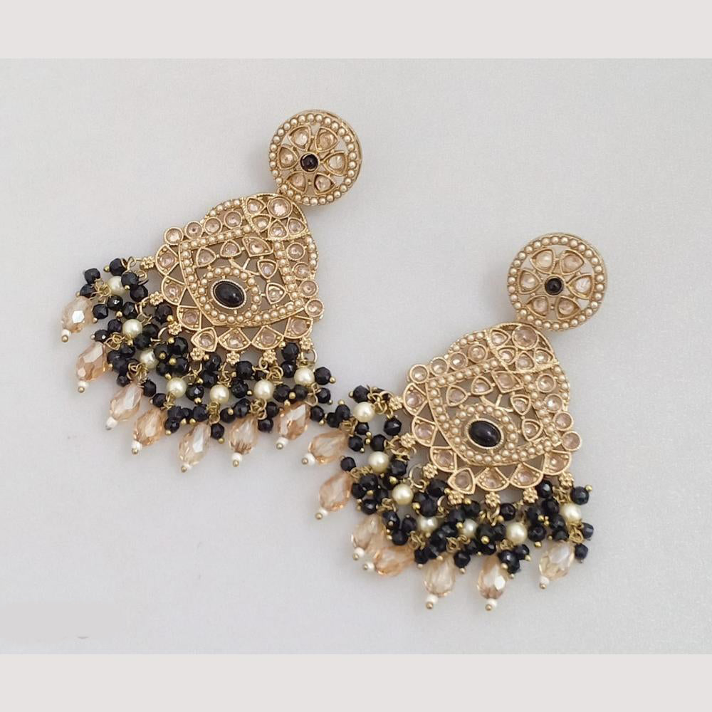 FS Collection Gold Plated Crystal Stone And Beads Dangler Earrings