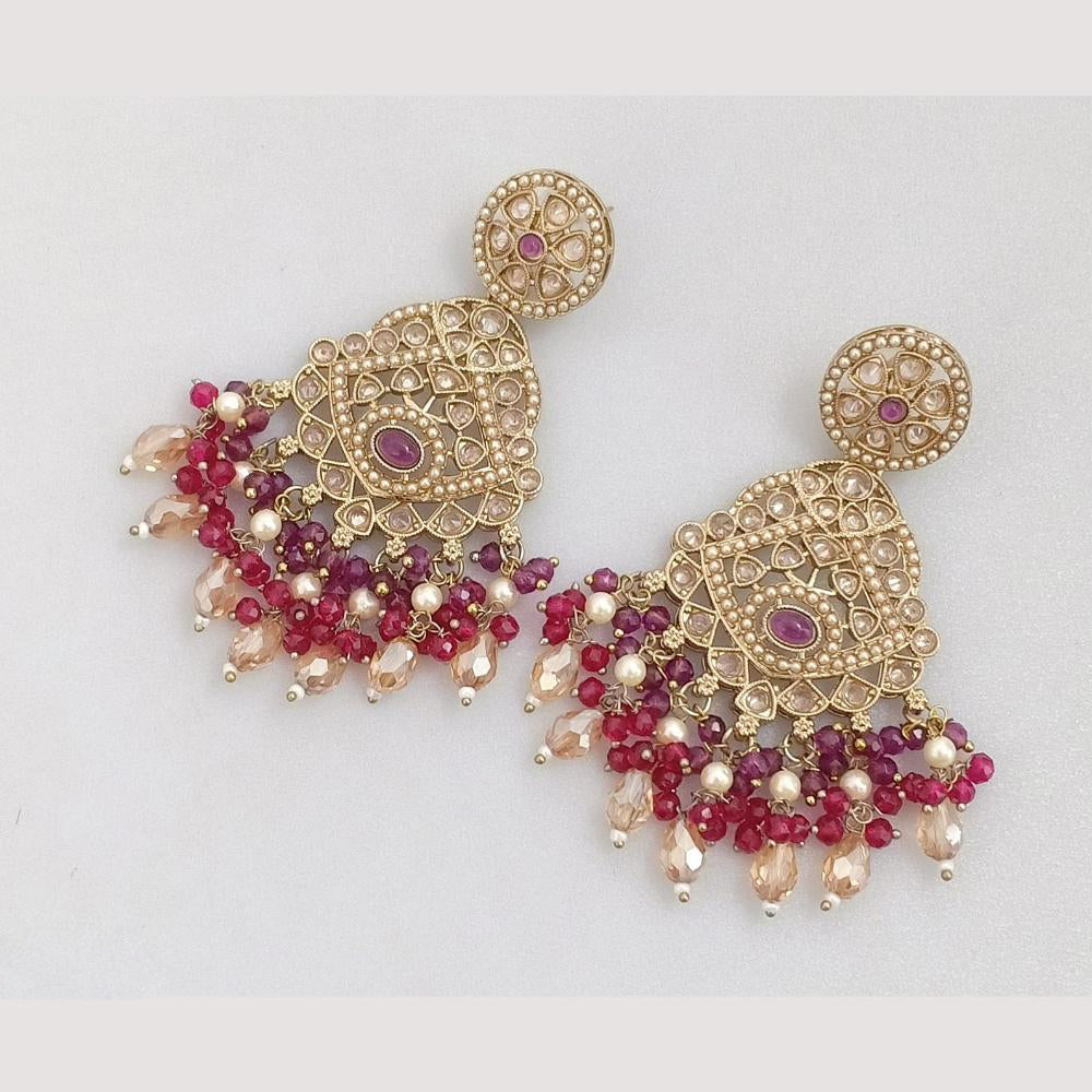 FS Collection Gold Plated Crystal Stone And Beads Dangler Earrings