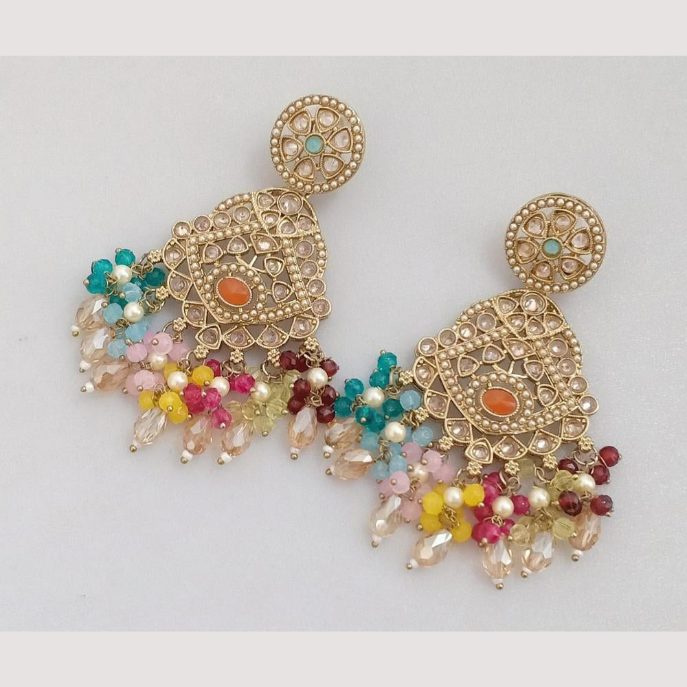 FS Collection Gold Plated Crystal Stone And Beads Dangler Earrings