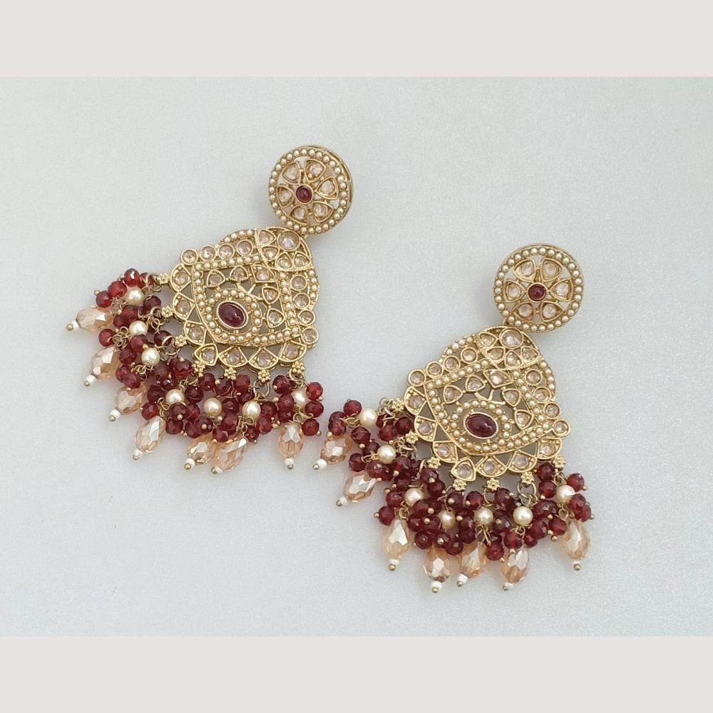 FS Collection Gold Plated Crystal Stone And Beads Dangler Earrings