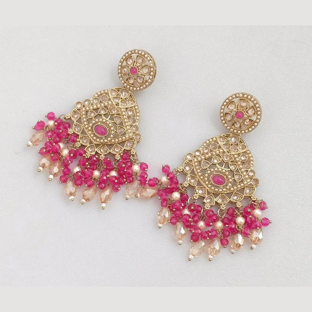 FS Collection Gold Plated Crystal Stone And Beads Dangler Earrings