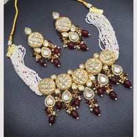 FS Collection Gold Plated Kundan Stone Pearl And Beads Choker Necklace Set