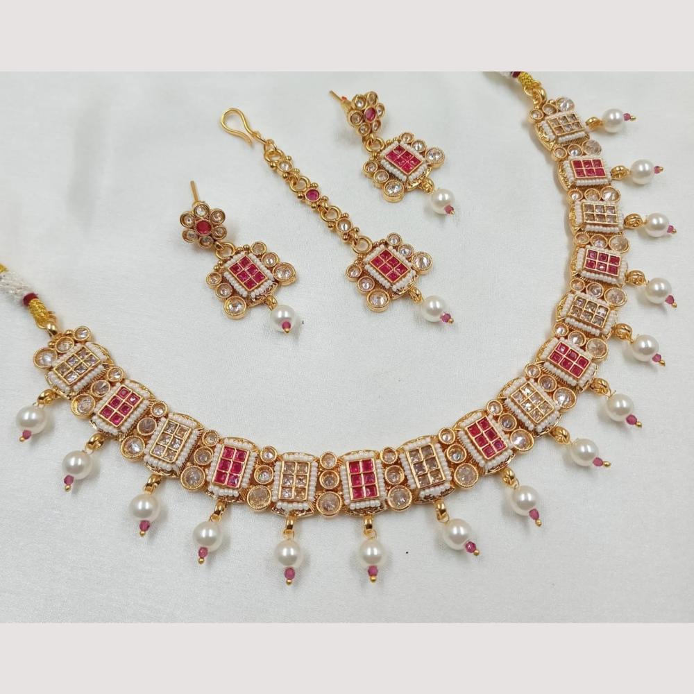 FS Collection Gold Plated Crystal Stone And Beads Necklace Set