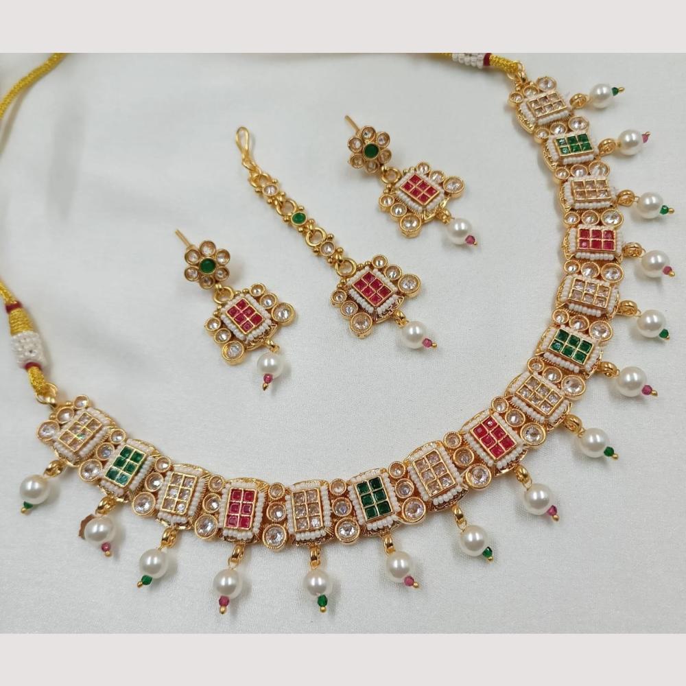 FS Collection Gold Plated Crystal Stone And Beads Necklace Set