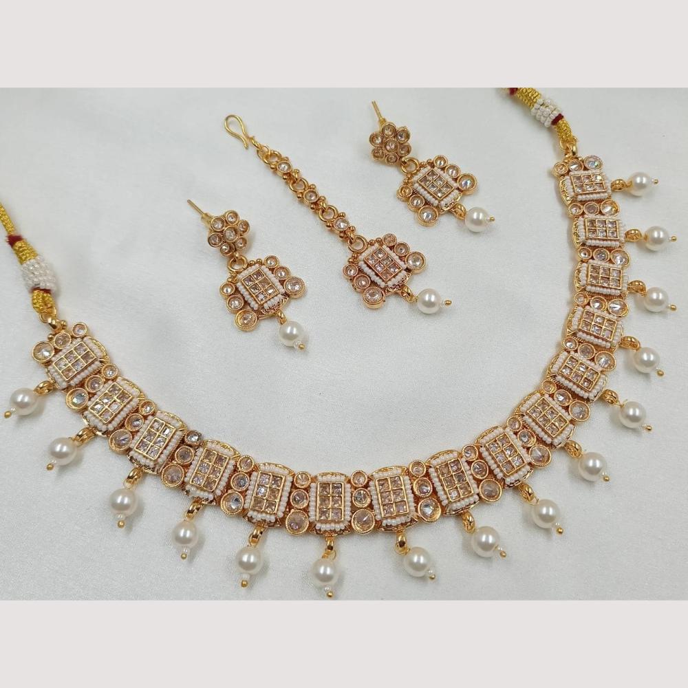 FS Collection Gold Plated Crystal Stone And Beads Necklace Set