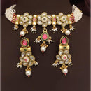 FS Collection Gold Plated Kundan Stone Pearl And Beads Choker Necklace Set