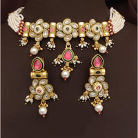 FS Collection Gold Plated Kundan Stone Pearl And Beads Choker Necklace Set