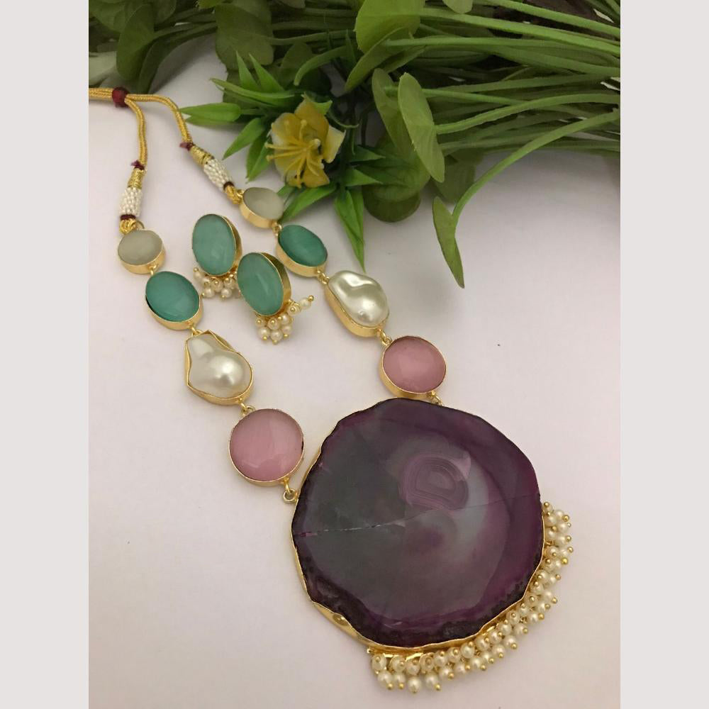 FS Collection Regal Gold Plated  with Elegant Mother of Pearl Touch Necklace Set
