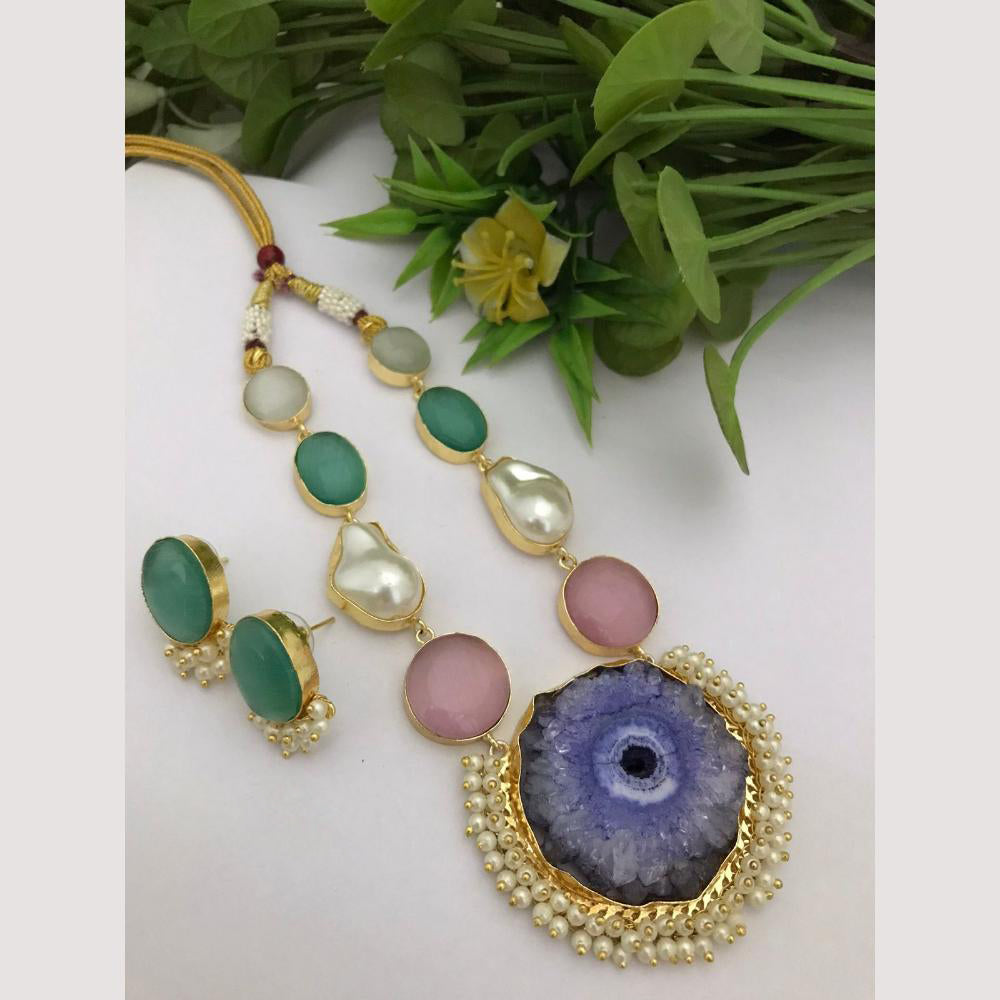FS Collection Regal Gold Plated  with Elegant Mother of Pearl Touch Necklace Set
