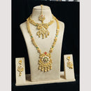 FS Collection Gold Finish Pota And Pearl Traditional Meenakari Double Necklace Set
