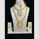 FS Collection Gold Finish Pota And Pearl Traditional Meenakari Double Necklace Set