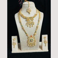 FS Collection Gold Finish Pota And Pearl Traditional Meenakari Double Necklace Set